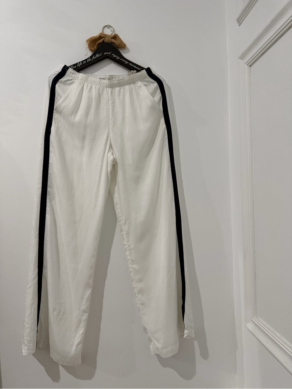 Hollister White Joggers with Black Side Stripes